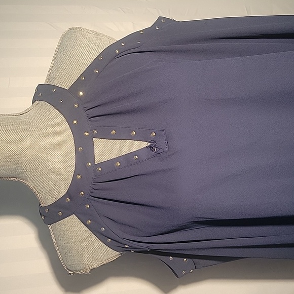 INC. Cold-Shoulder Studded Keyhole-Neck Blouse, Created for Macy's, Size: PXL - Picture 2 of 10